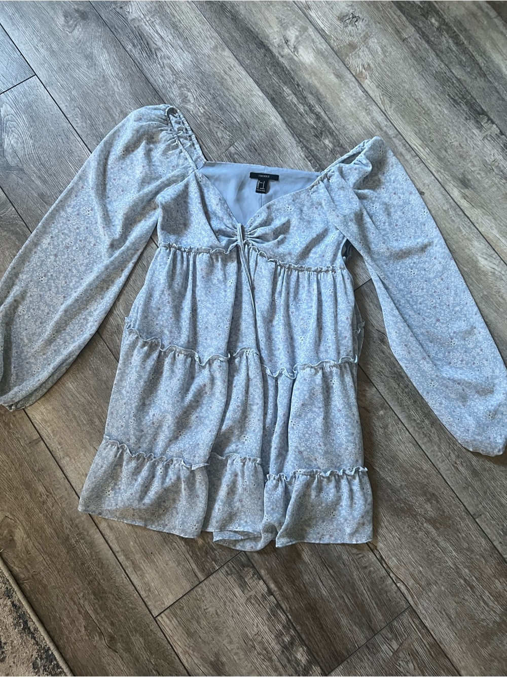 Forever 21 Light Blue Floral Tiered Peasant Blouse